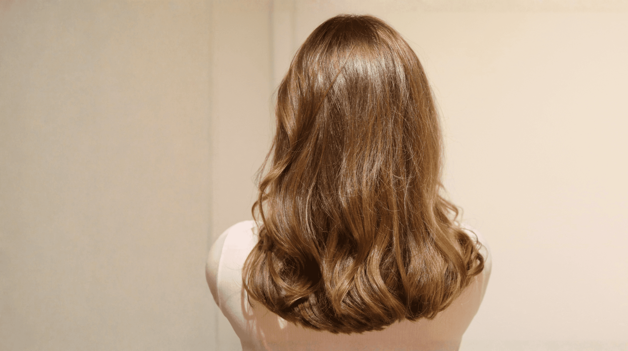 Vue arrière de cheveux blonds brillants. Des cheveux sains.