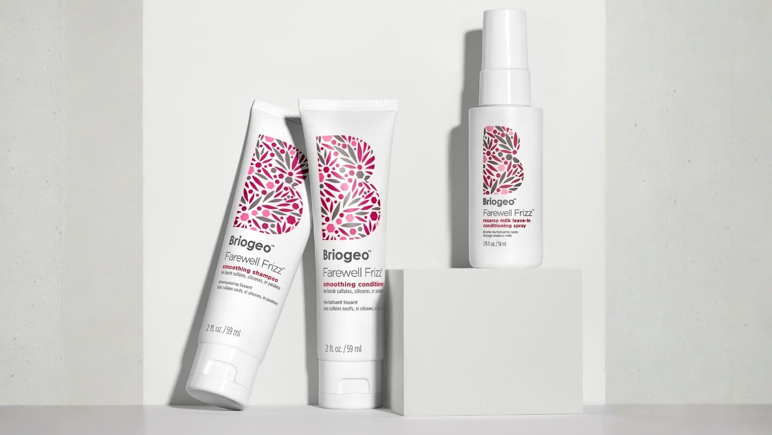 Gamme Farewell Frizz de Briogeo pour les cheveux ondulés à bouclés.